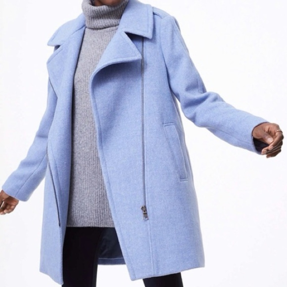 Loft Periwinkle Moto Wool Coat